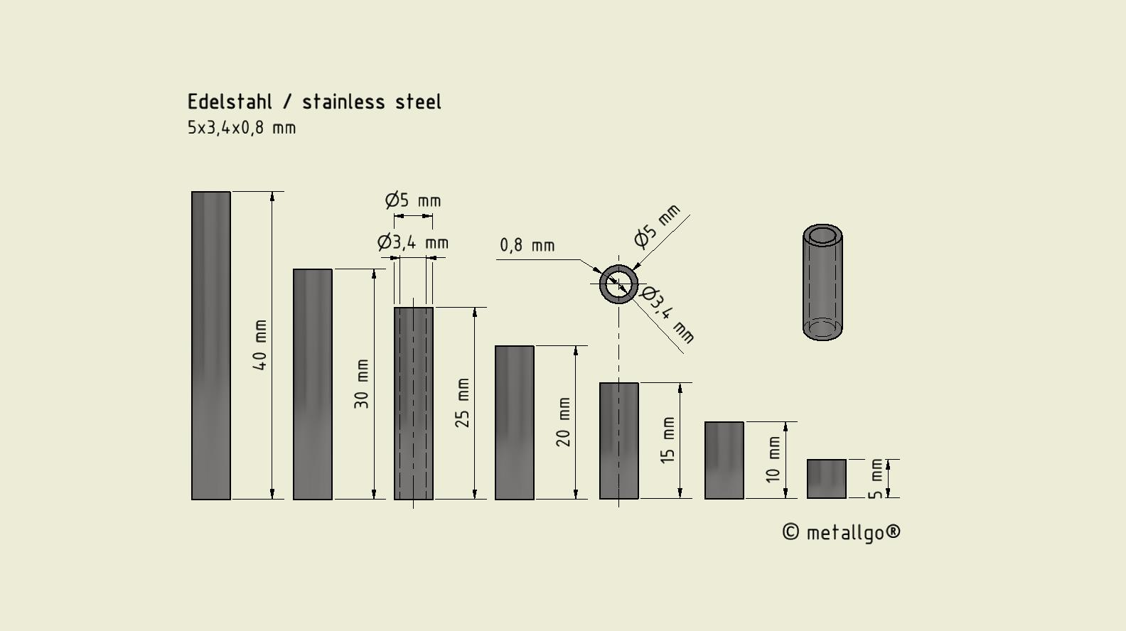 Stainless steel sleeves 5x3,4x0,8 mm (up to M3)