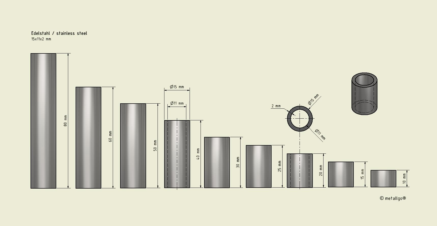 Edelstahlhülse 15x11x2 mm (bis M10) Edelstahlhülse 15x11x2 mm (bis M10)