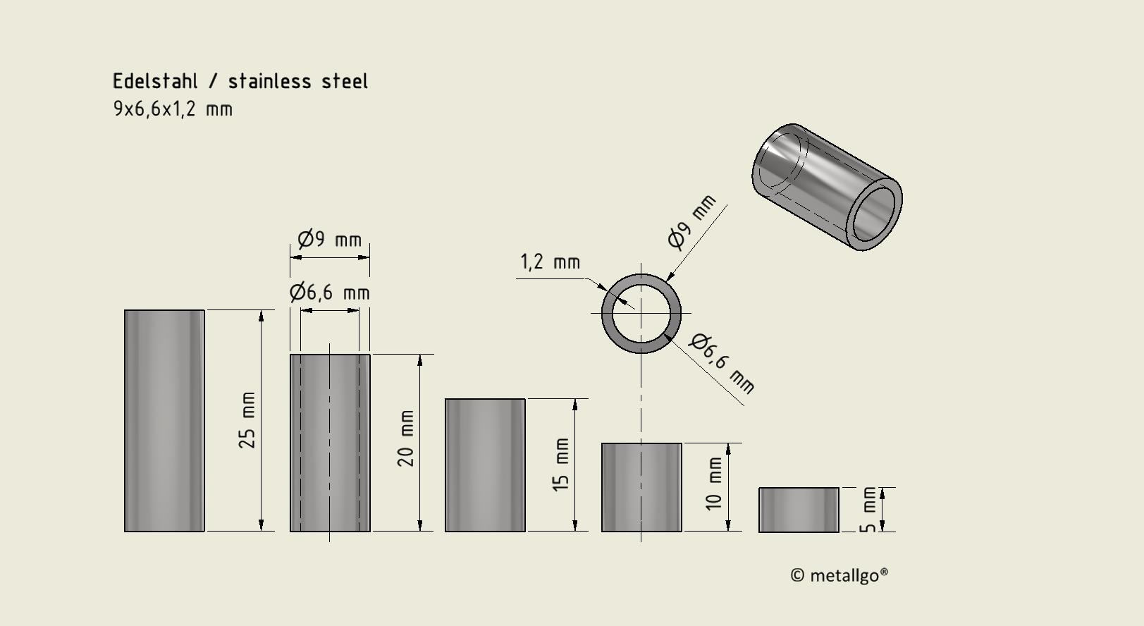 Edelstahlhülse 9x6,6x1,2 mm (bis M6) Edelstahlhülse 9x6,6x1,2 mm (bis M6)