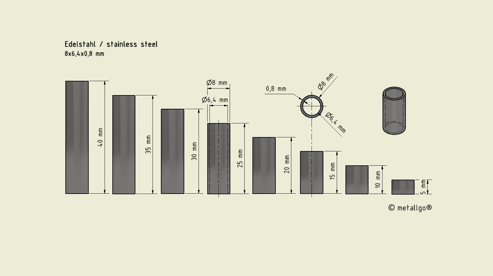 Edelstahlhülse 8x6,4x0,8 mm (bis M6) Edelstahlhülse 8x6,4x0,8 mm (bis M6)