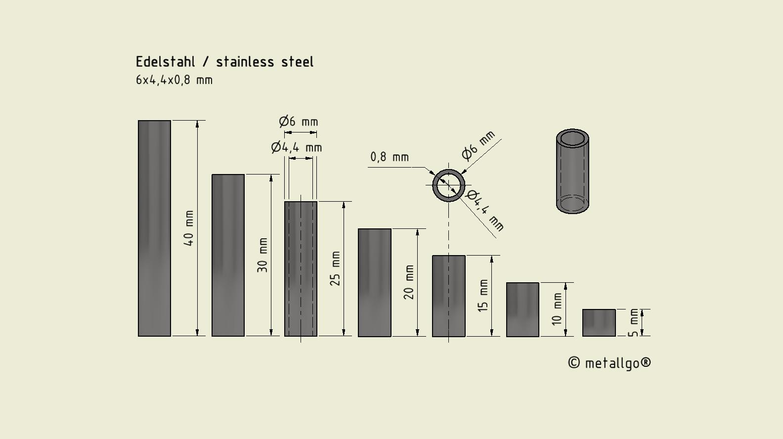 Edelstahlhülse 6x4,4x0,8 mm (bis M4) Edelstahlhülse 6x4,4x0,8 mm (bis M4)
