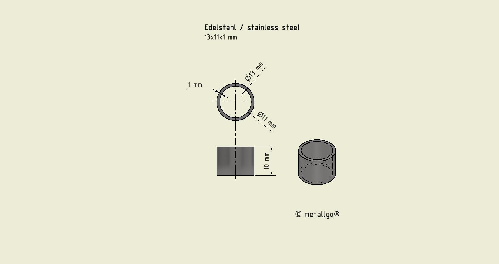 Edelstahlhülse 13x11x1 mm (bis M10) Edelstahlhülse 13x11x1 mm (bis M10)