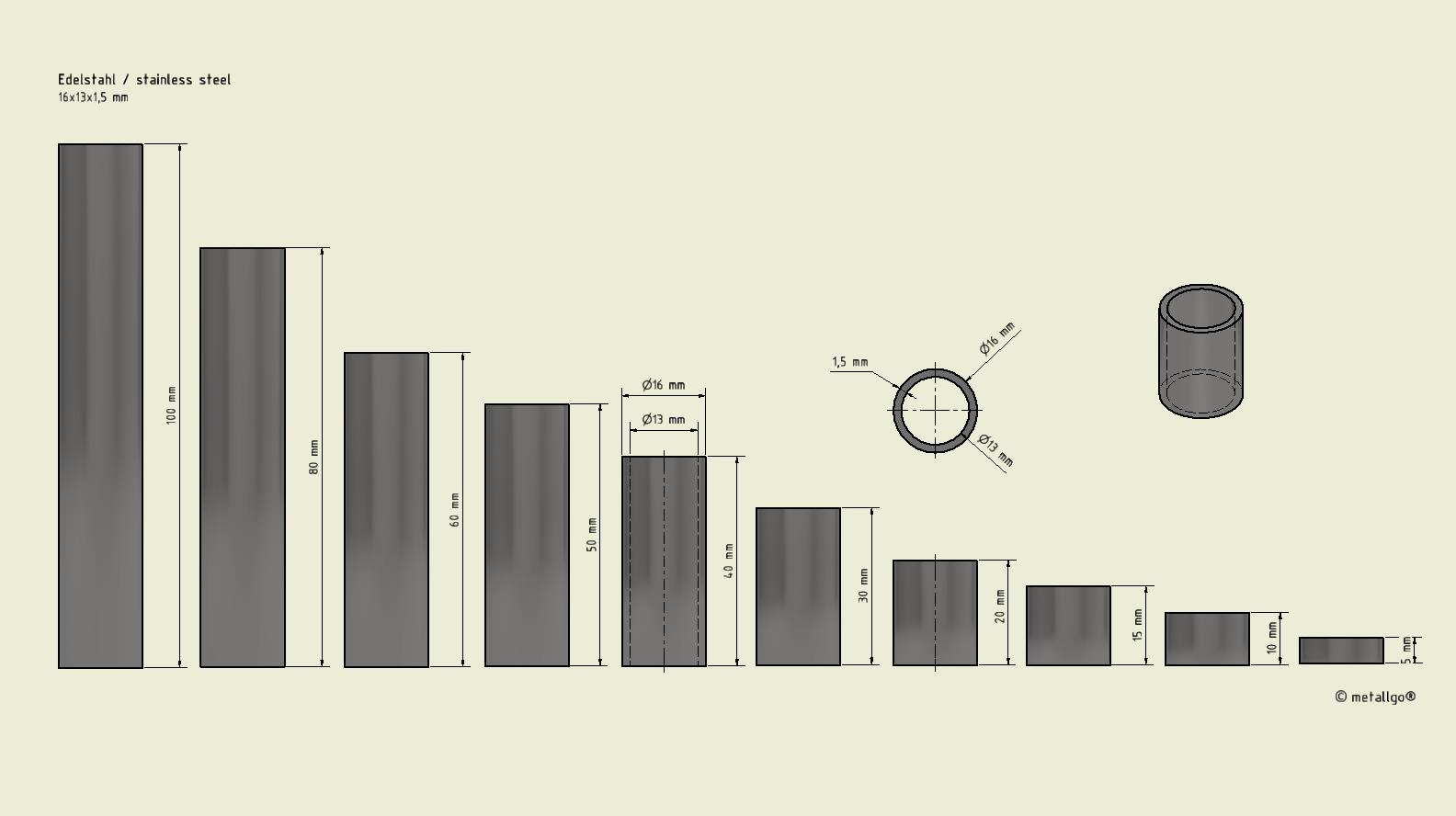 Edelstahlhülse 16x13x1,5 mm (bis M12) Edelstahlhülse 16x13x1,5 mm (bis M12)