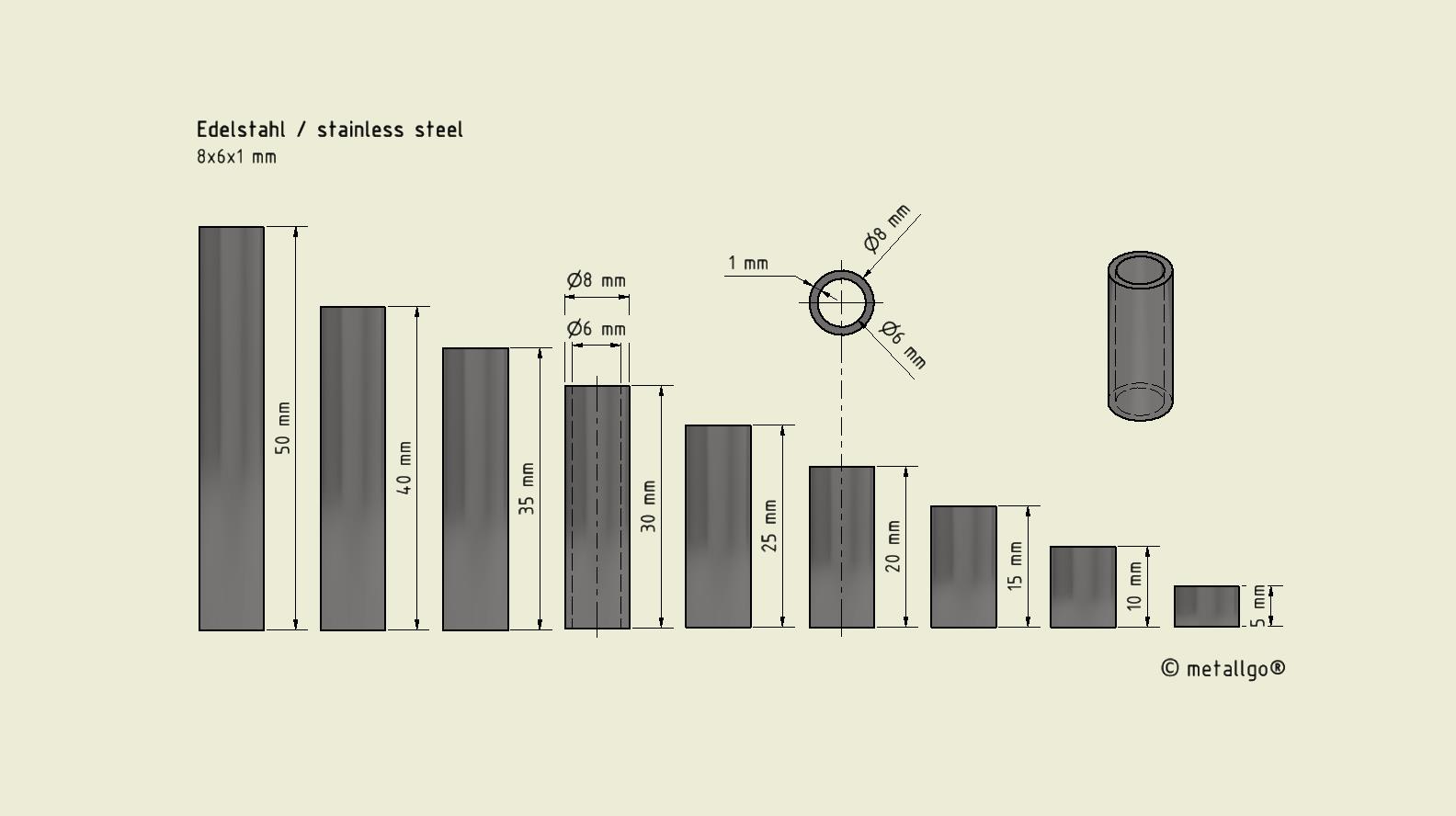 Edelstahlhülse 8x6x1 mm (bis M6) Edelstahlhülse 8x6x1 mm (bis M6)